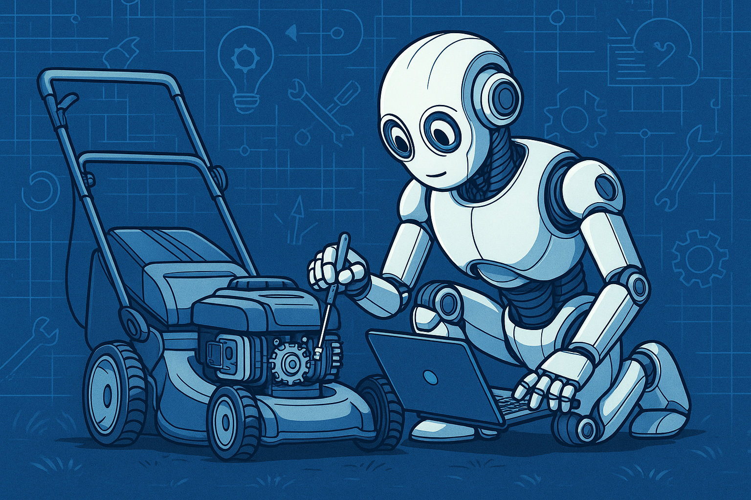 Robot fixing a lawnmower - AI support